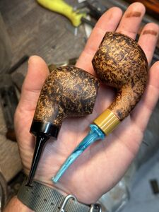 Two pipes in Reum's tentatively titled 'eggshell' finish. Image courtesy Sean Reum.