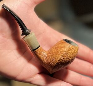 A sandblasted bent shield with a horn ferrule from Reum's personal collection. Image courtesy Sean Reum.