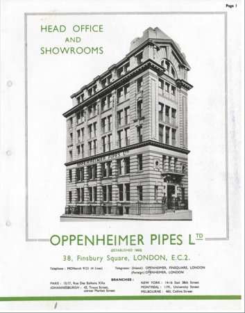 Oppenheimer Pipes Building, from Circa 1950s catalog, courtesy Václav Blahovec]]