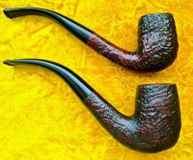 A 1927 Dunhill Shell Patent Pipe 120 Shape Bottom: A 1965 Dunhill Shell 120 Shape - Note how the size, depth of sandblast, and overall design changed over time. It should be noted that the 1927 model has a replacement mouthpiece, and has had a shank repair. Early 120 shape pipes are notorious for having thin and elegant shanks that are prone to breakage - Courtesy of Mike Ahmadi