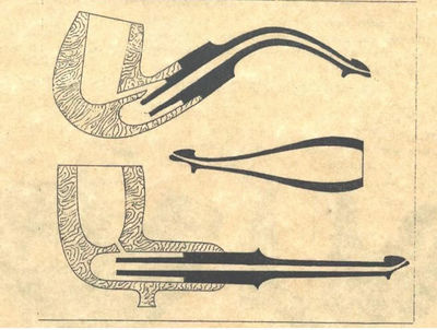 An illustration from a 1905 catalog showing the two design features. The draft holes are exaggerated, especially in the center stem illustration.