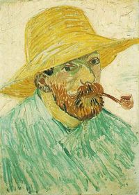 Van Gogh - Self-portrait with straw hat and pipe, Oil on canvas on cardboard, Arles: August, 1888