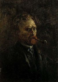 Van Gogh - Self-portrait with pipe, Oil on canvas, Paris: Spring, 1886