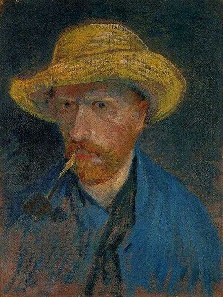 File:Vincent Van Gogh - Self-portrait with straw hat and pipe 1987.jpg