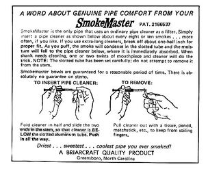 Instruction sheet describing the pipe cleaner filter