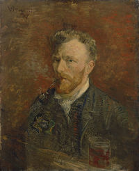 Van Gogh - Self Portrait with Glass and Pipe, Oil on canvas, Paris: early 1887